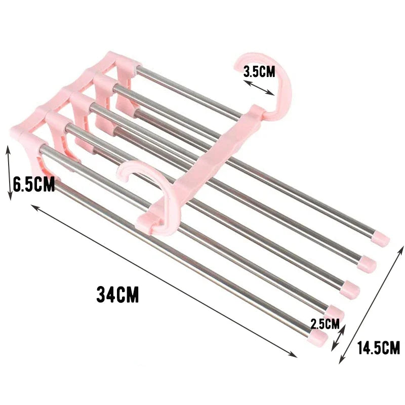5 in1 Save Space Pants Hanger Collapsible Towel Tie Hook Multi-functional Clothes Trouser Rack Wardrobe Closet Organizer Storage