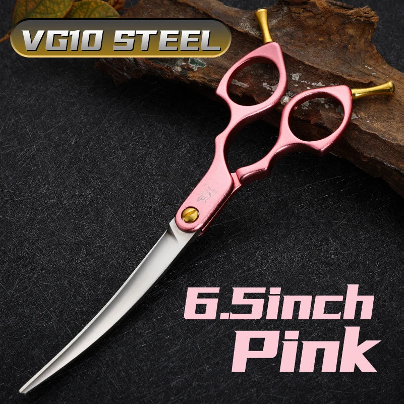 Fenice Professional JP440C&VG10 Colorful 6.0 6.5 Inch Curved Grooming Scissors Pet Scissor for Dogs Cats