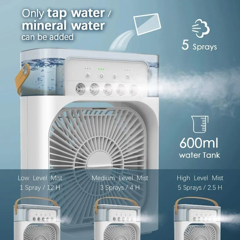 3 Wind Speeds and 3 Spray Modes Office Home Fan Portable Air Conditioner Fan LED Night Light Portable Humidifier