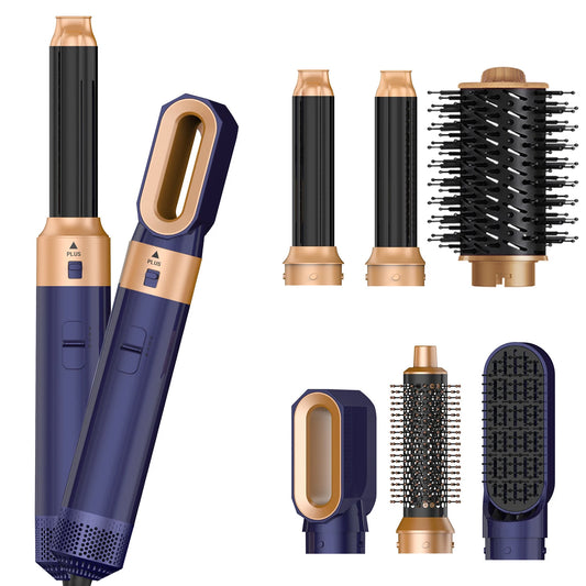 Luxury 6-in-1 Hair Styling Tool Set – Navy & Gold Multifunctional Curler, Dryer & Brush for Salon-Quality Hairstyles