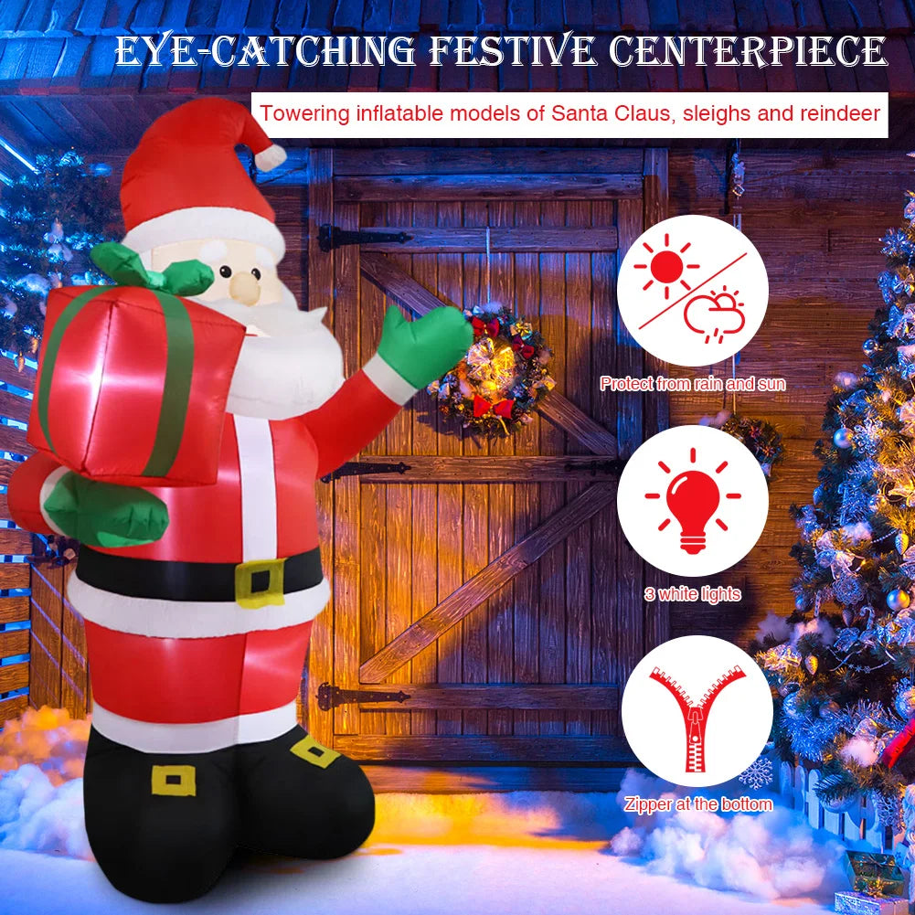 2.4M Blow Up Santa Claus Weatherproof Santa Carrying Present Sack Airblow Inflatable Santa Claus for Gardern Lawn Winter Holiday