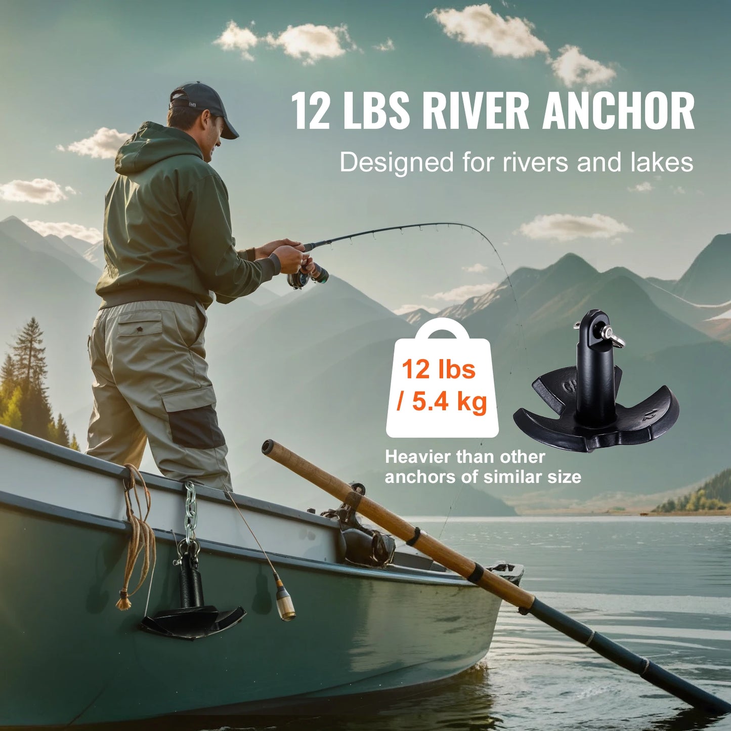 SucceBuy River Anchor 12 lbs Boat Anchor Cast Iron Black Vinyl-Coated with Shackle, Mushroom Anchor Fit for Boats Up To 10 ft