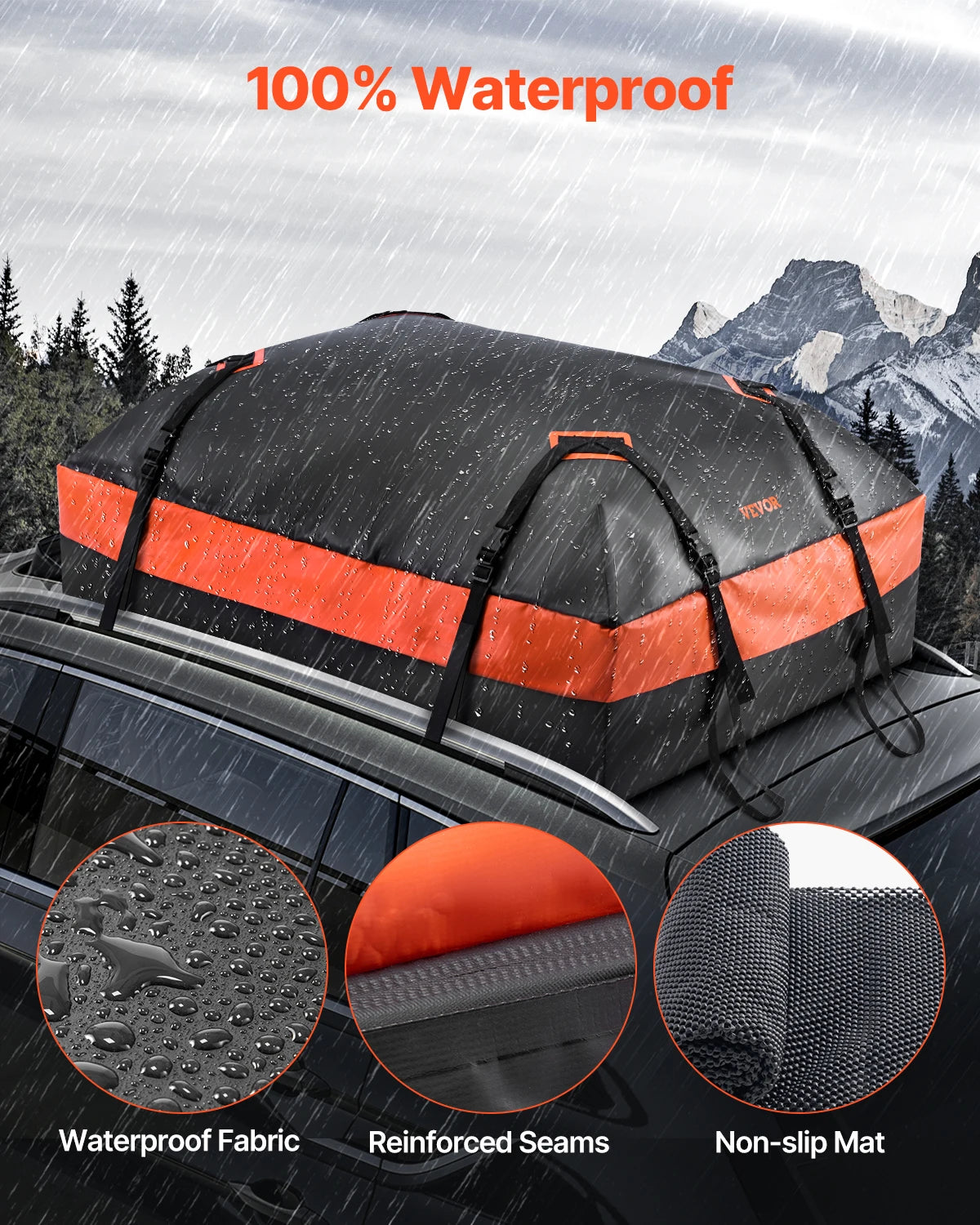 SucceBuy Car Rooftop Cargo Carrier Bag 15/21Cubic Feet Roof Cargo Carrier 840D PVC Waterproof Car Roof Luggage Bag All Vehicle