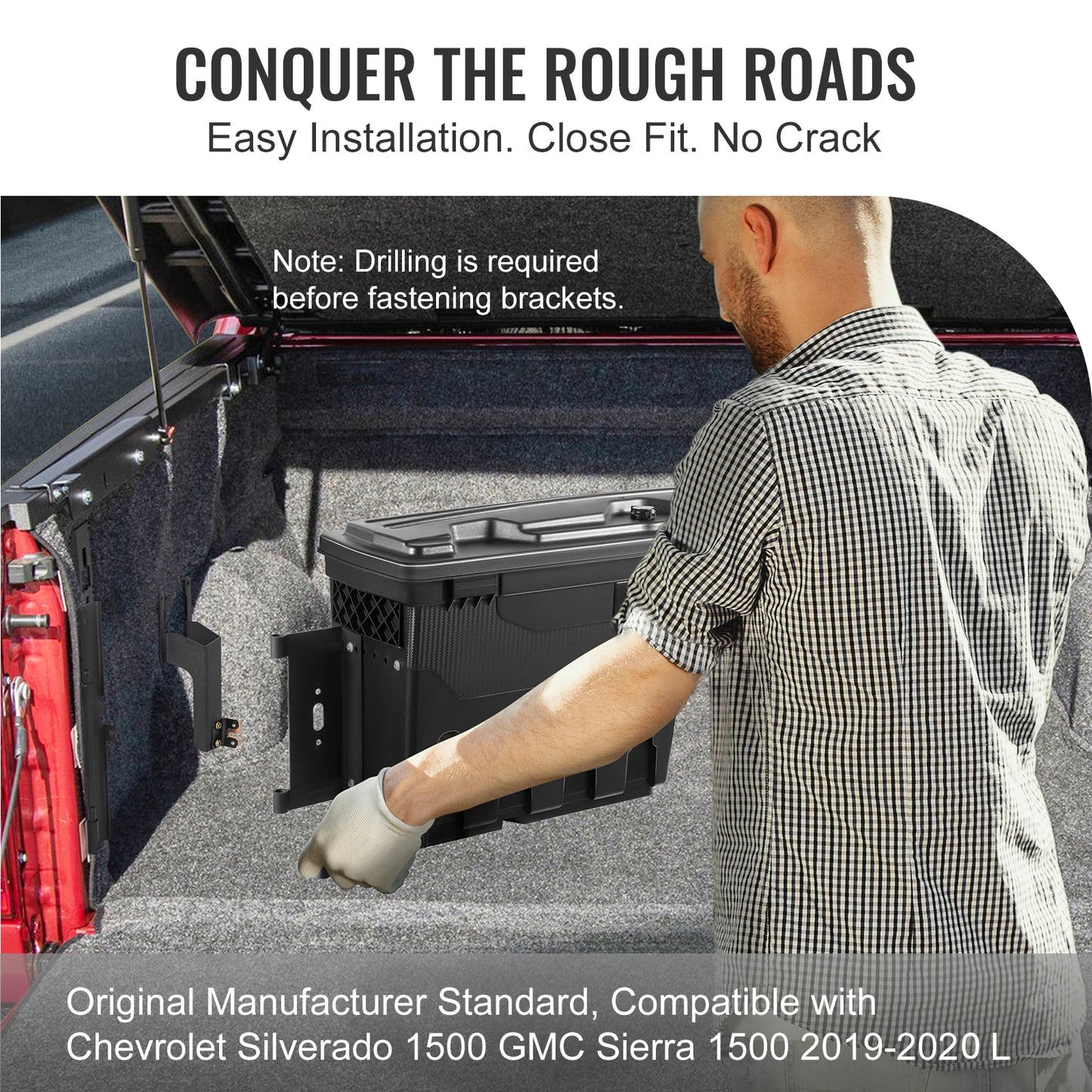 SucceBuy Truck Bed Storage Box Lockable Lid Waterproof ABS Wheel Well Tool Box 6.6Gal Compatible with Chevrolet 1500 2019-2020