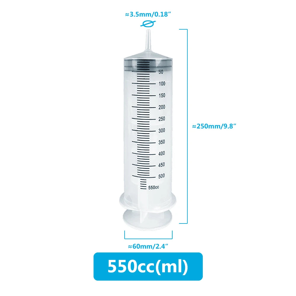Large Capacity Syringe 50ml 100ml 150ml 200ml 250ml 350ml 550ml Plastic Injector Pump Oil Glue Fluid Reusable 100cm Hose Syringe