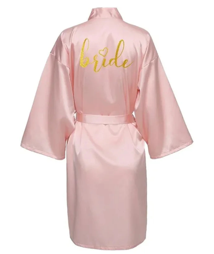 Wedding Party Team Bride Robe Kimono Satin Pajamas Bridesmaid Bathrobe Gold Letter SP093