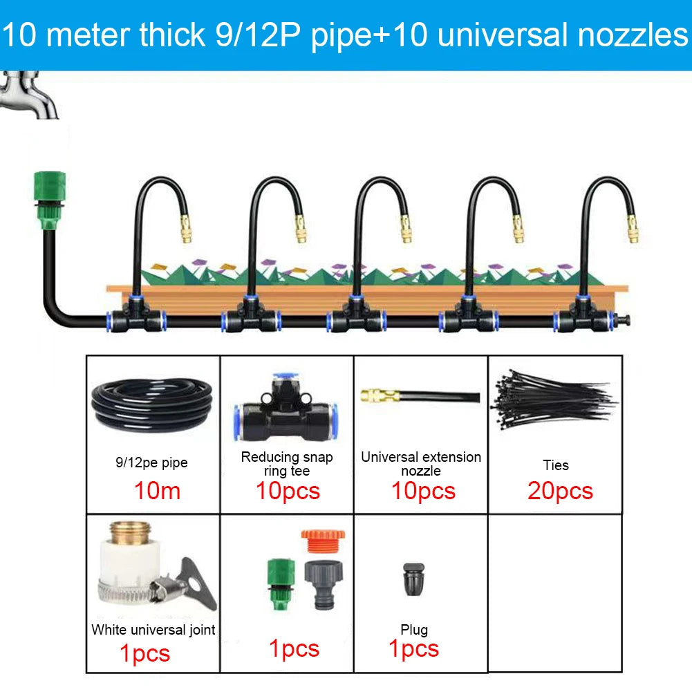5M/10M Atomization Sprinkler with 20cm Rotating Copper Nozzle Balcony Rainforest Sprayer Adjustable 360 Degree Bend for Garden