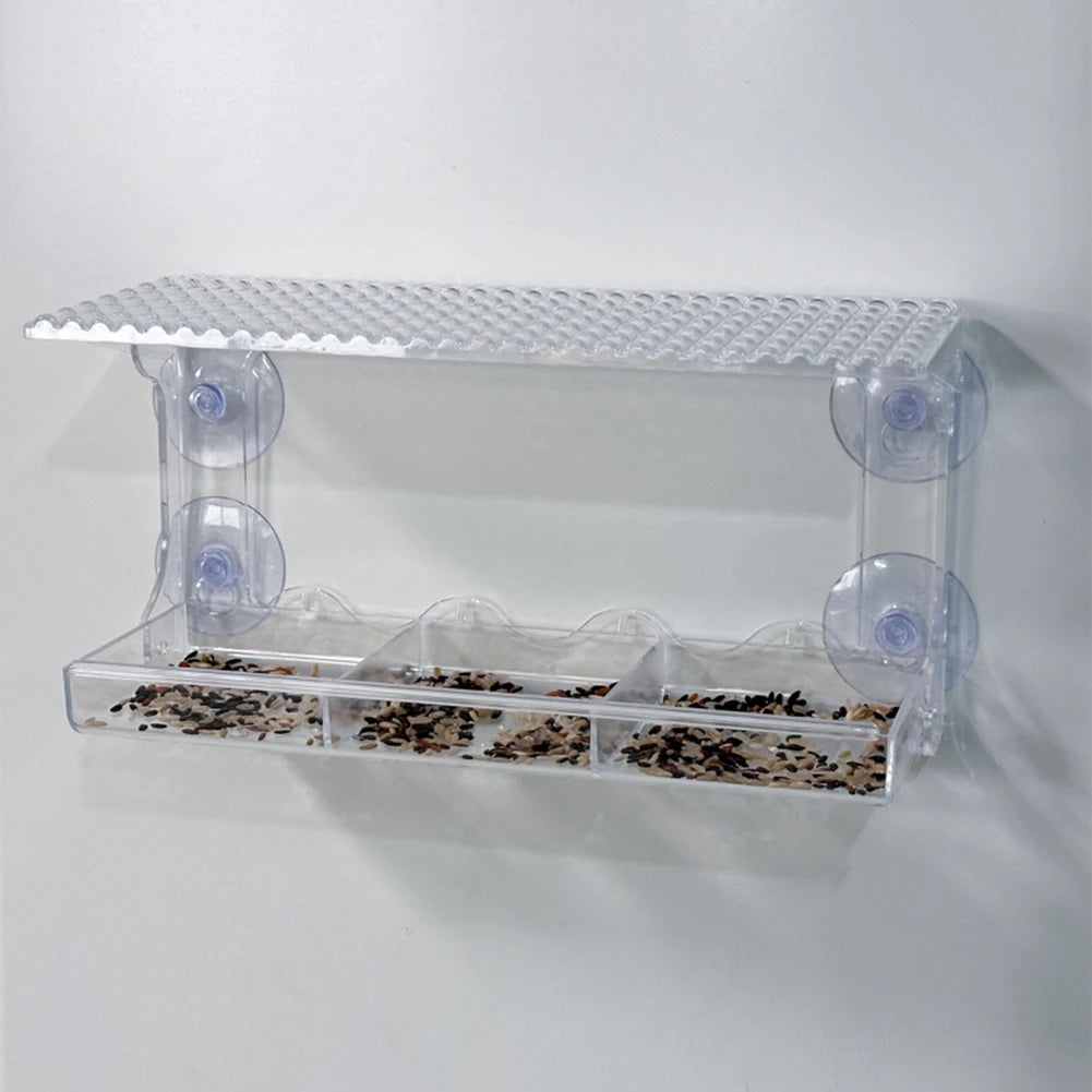 Window Mounted Feeder with Strong Suction Cups Transparent Bird Feeder Acrylic Hanging Birdhouse Feeder for Outside Garden Yard