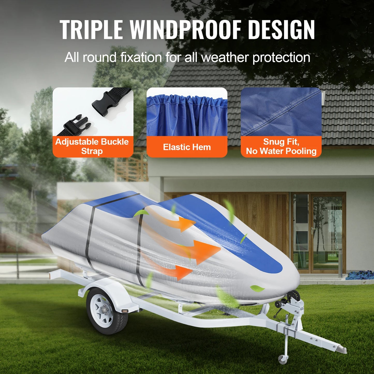 SucceBuy Jet Ski Cover 126"-135" Trailerable PWC Cover Heavy-duty 600D Marine Grade PU Oxford Fabric Watercraft Cover Waterproof