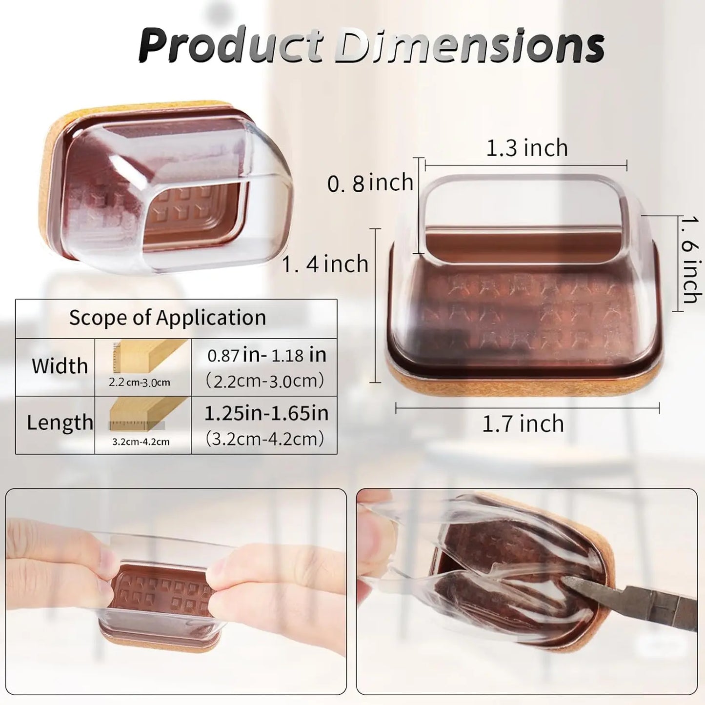 8PCS Silicone Chair Leg Floor Caps Protectors Rectangle with Felt Foot Cover End Caps Covers width 22-32mm for hardwood Table
