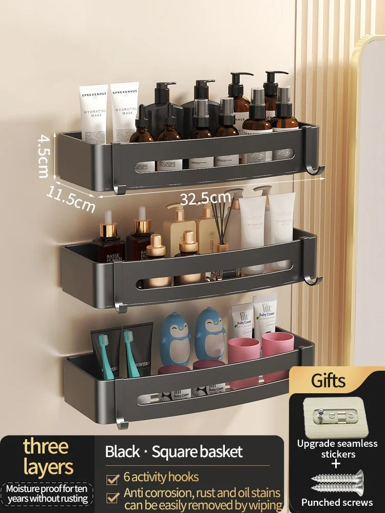 No-Drill Bathroom Shelf Shelves Shampoo Makeup Storage Holder Kitchen Organizer Wall Mounted Bathroom Accessories