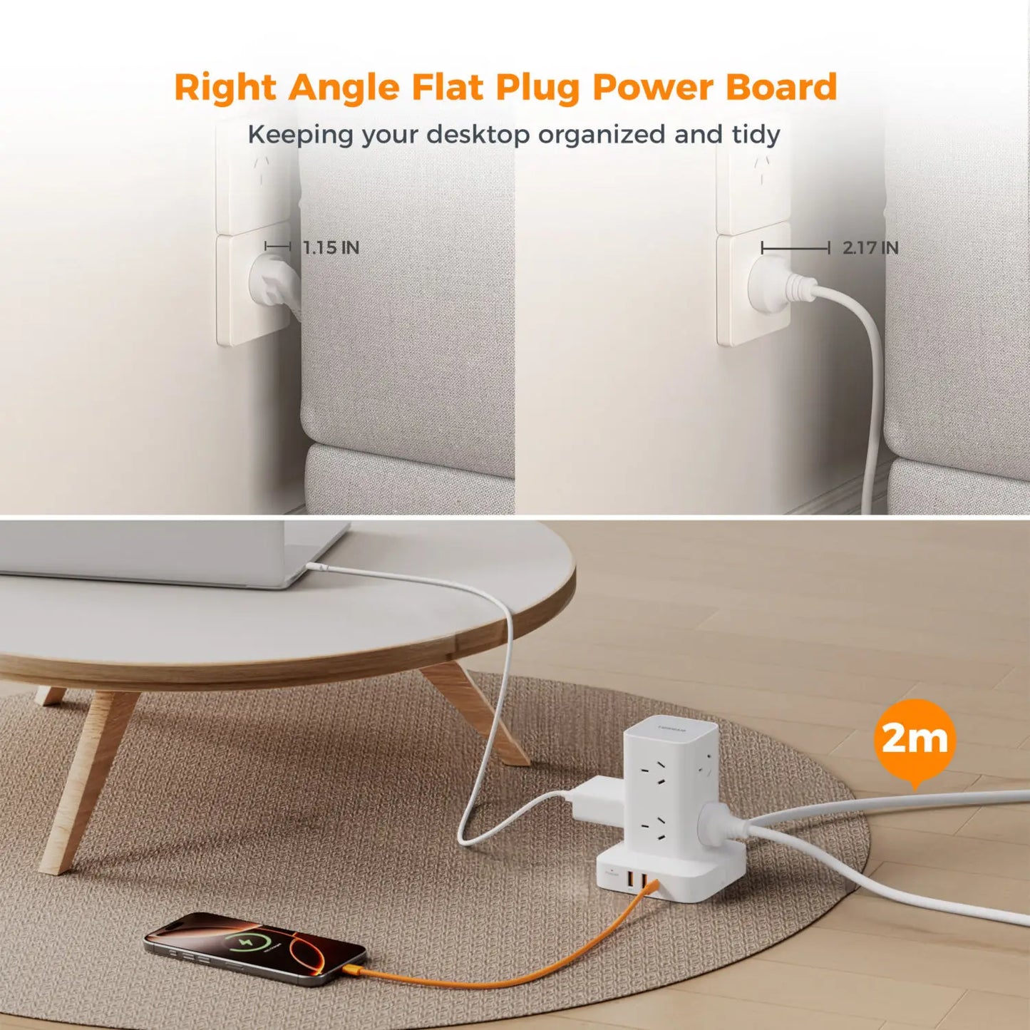 TESSAN AU Plug Tower Power Strip Desktop Fast Charging Station 65W GaN USB C AUS Power Strip with 6 USB Ports for Home Office