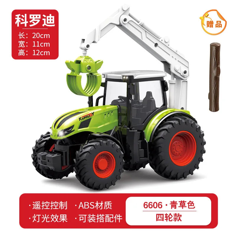 1:24 Scale Remote-Controlled Tractor Toy Alloy Electric Farm Truck with Headlights RC Car Set for Kids Birthday Christmas Gifts