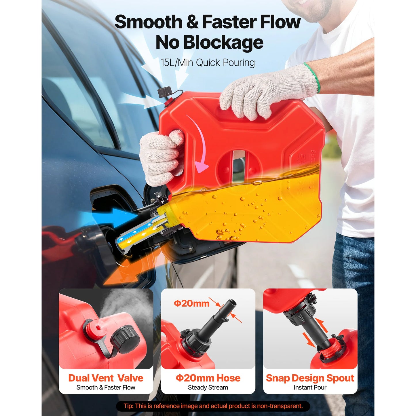 SucceBuy Fuel Container 1.3 Gal Secure Leak-proof Portable 15 L/min Max Flow Rate with Spout and Lockable Bracket for Most Cars
