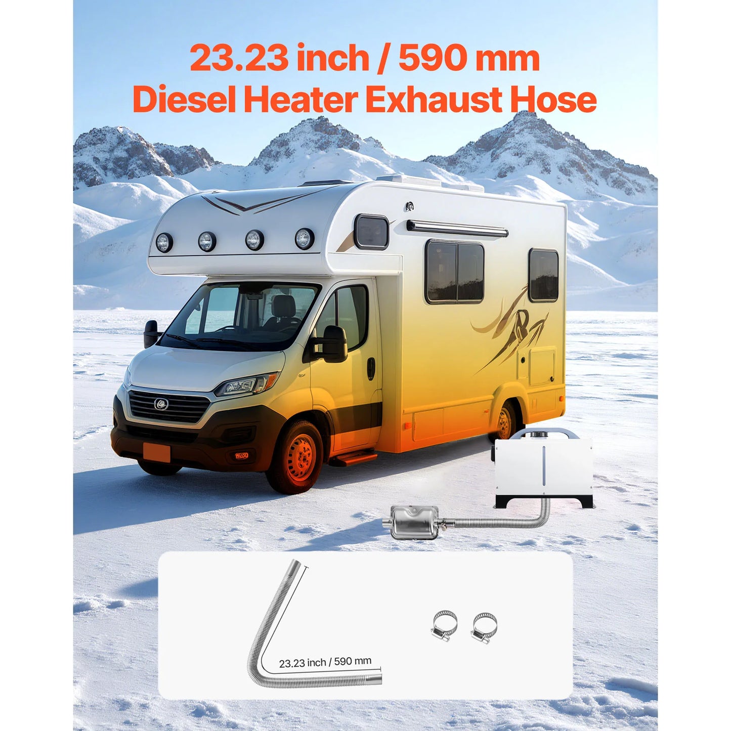 SucceBuy Exhaust Hose 23.6" Diesel Heater Flexible Stainless Steel with 2 Hose Clamps Air Diesel Parking Heater for 2KW 5KW 8KW