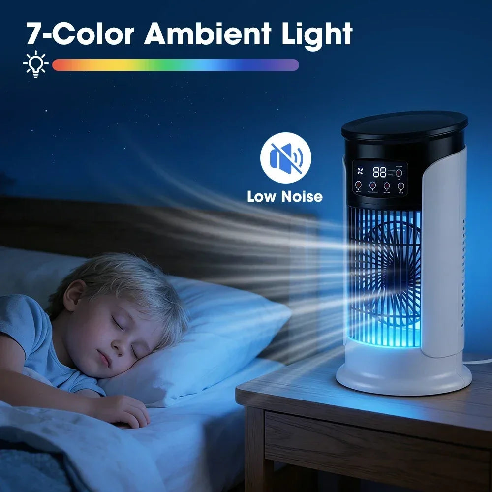 Portable Air Conditioner Fan 6 Speeds Misting Humidifier USB Desktop Cooler LED Display Timer Home Office Personal Summer