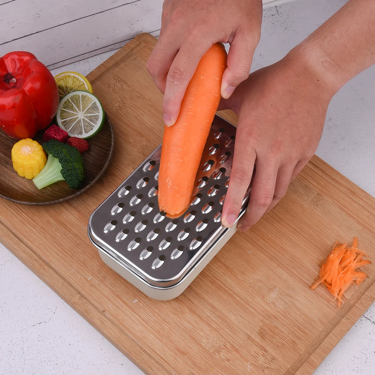 Cheese Grater 2 In1 Fruit Vegetable Chopper Onion Choppers with Container Stainless Steel Rectangle Box Graters Cheese Grater