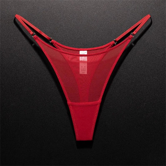 High Slit Women Seamless Thong Ultra-thin Mesh Sexy Underwear Transparent Gauze Sports Fitness G-string Plus Size