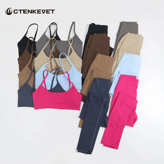 Ctenkevet Summer Eco-Friendly 2Pcs Women's Yoga Set Backless Bra Top Leggings Two-Piece Sport Outfit Female Fitness Clothing