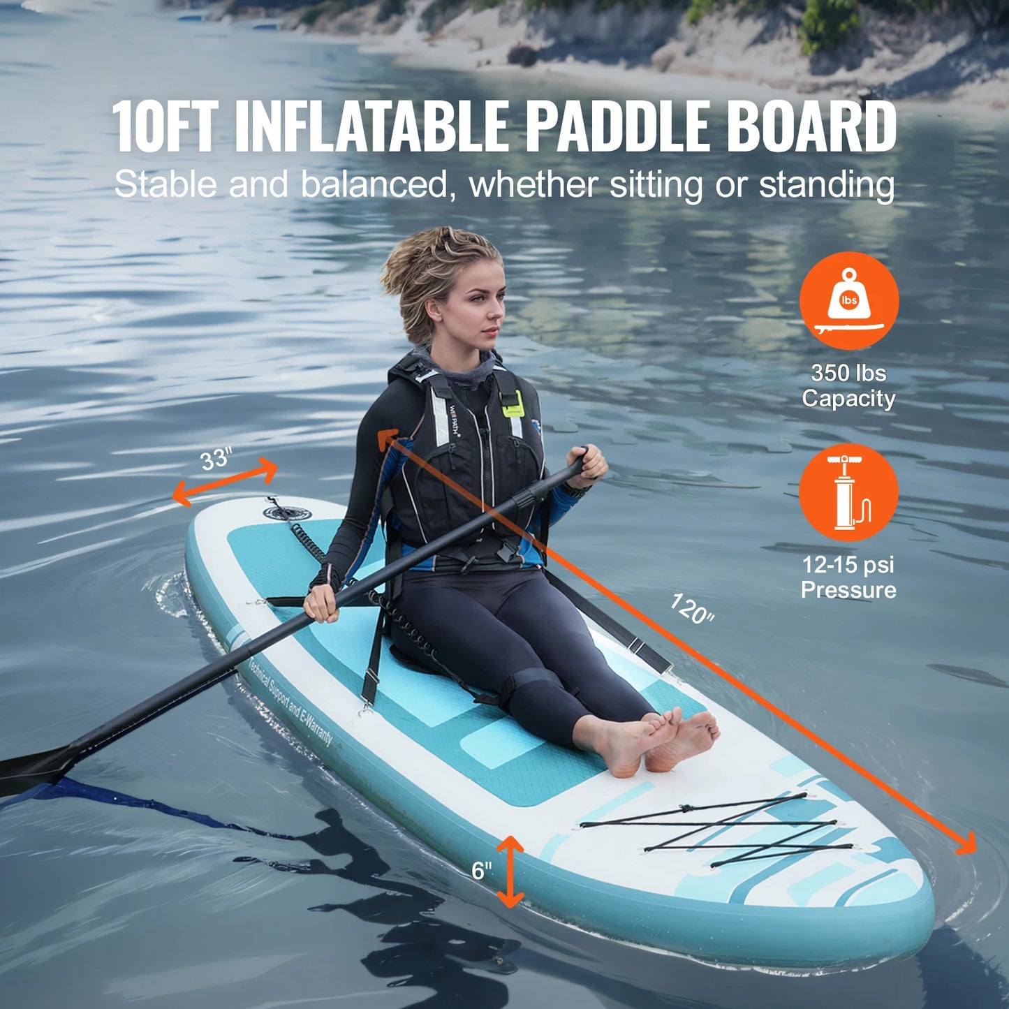 SucceBuy Inflatable Stand Up Paddle Board 10' x 33" x 6" Wide SUP Paddleboard with Removable Kayak Seat Paddle