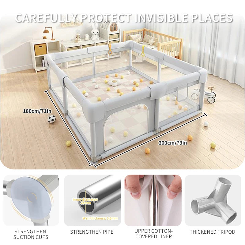Portable Baby Gate & Travel Game Bed For Indoor/Outdoor Use | Childproof Play Fence Non-Slip Base - Foldable Design
