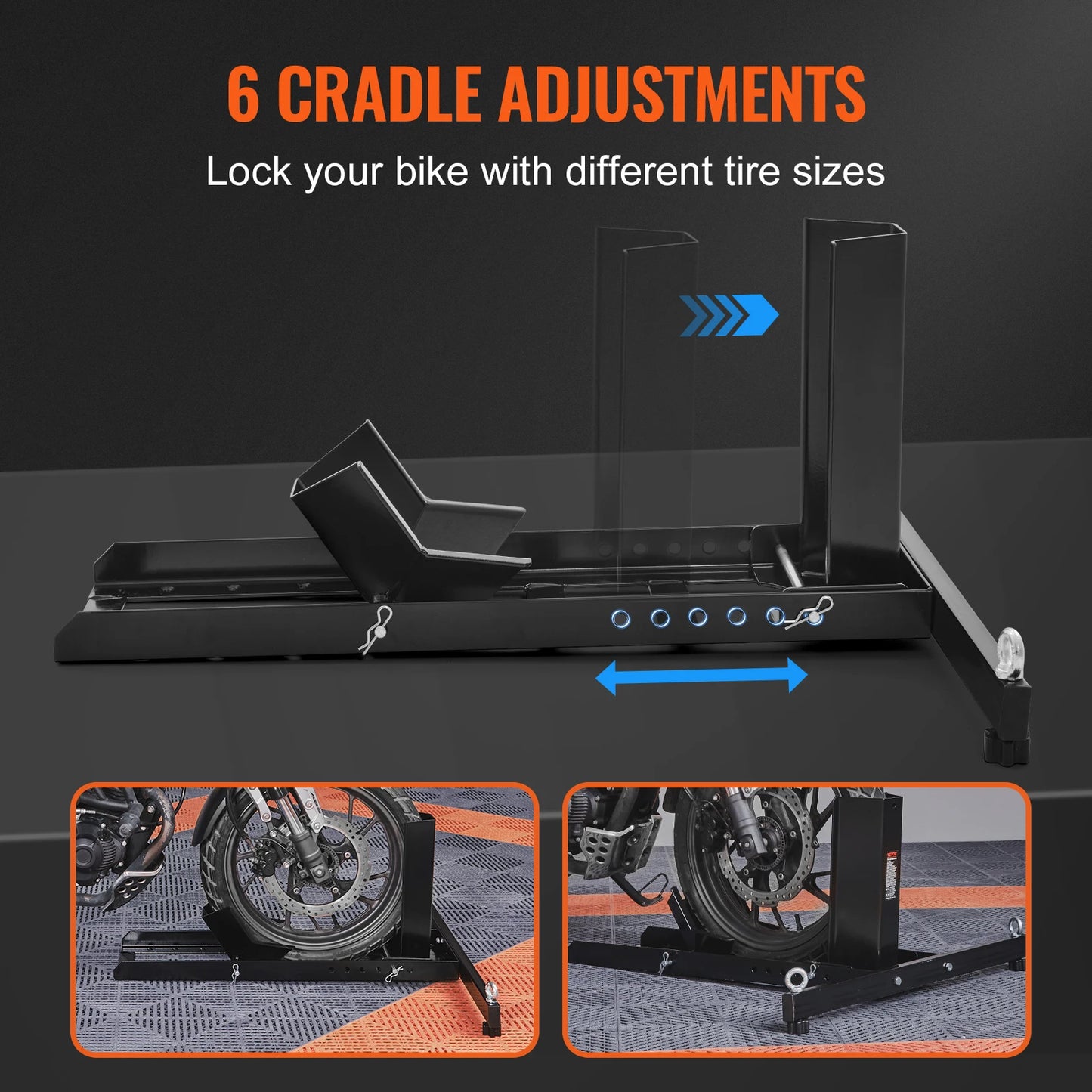 SucceBuy Motorcycle Wheel Chock Upright 1800lbs Heavy duty Steel Motorcycle Front Wheel Stand with Adjustable Hole For Motorbike
