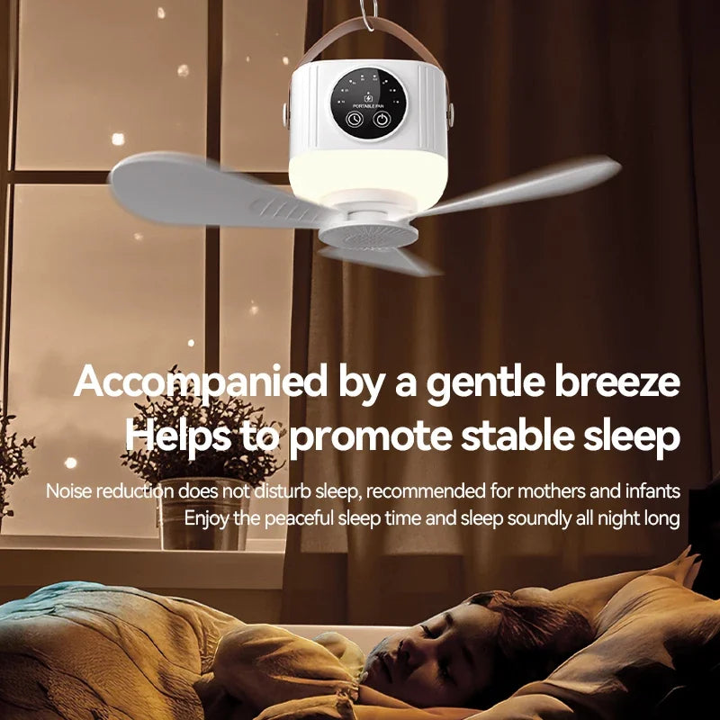 LED Light With Fan Portable Silent Ceiling Fans Light Rechargeable/Plug-in LED Lamp Remote Control 7200mAh for Bedroom Camping