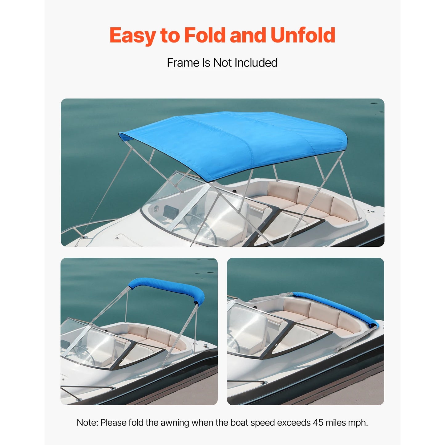 SucceBuy 4 Bow Boat Bimini Tops 600D Waterproof & Sun Protection Boat Awning Canopy w/ Storage Bag Bimini Top Replacement Cove