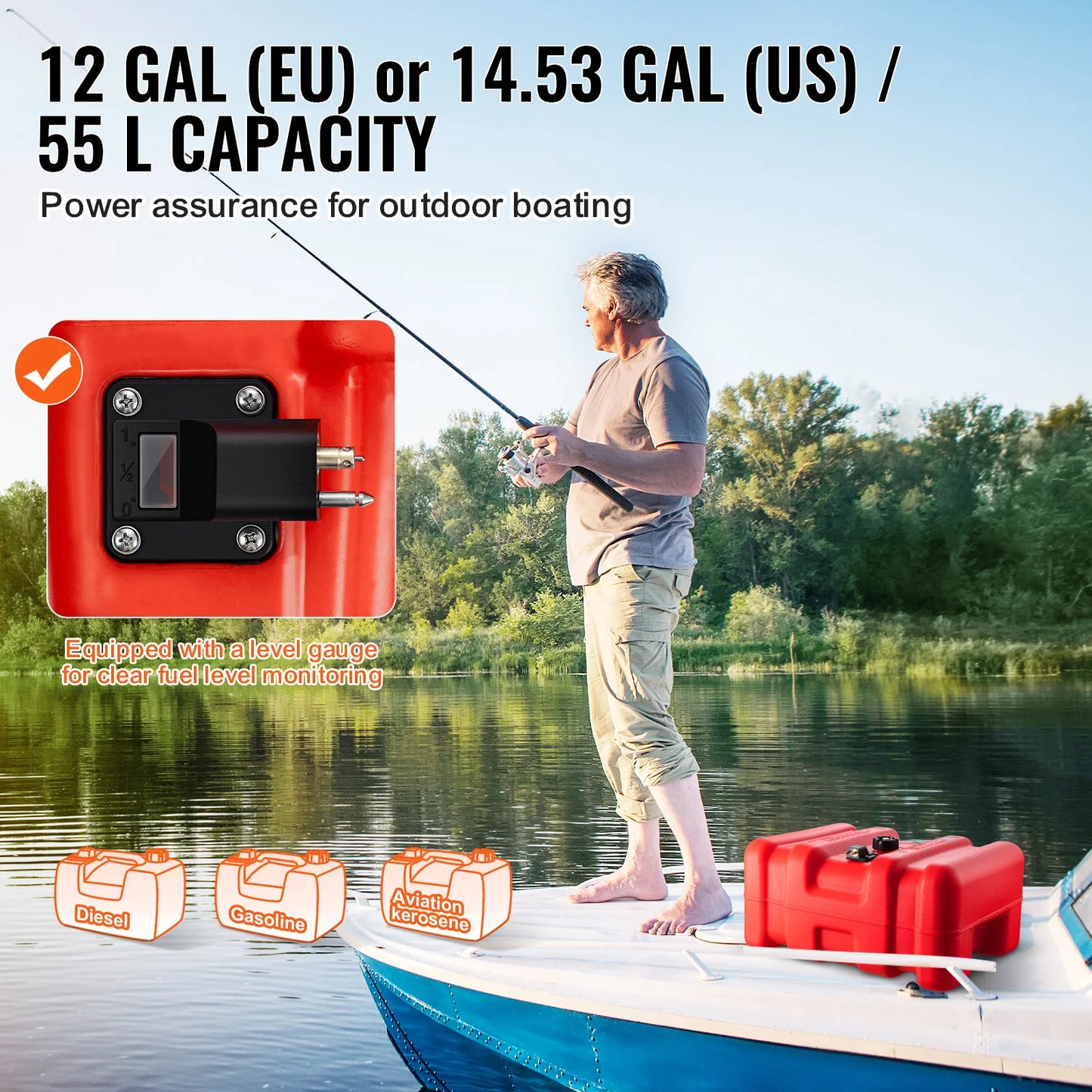 SucceBuy 3/6/12Gal Marine Fuel Tank Portable Boat Fuel Gas Tank with Hose Easy to Carry for Yacht Outboard Engine Fishing Boats