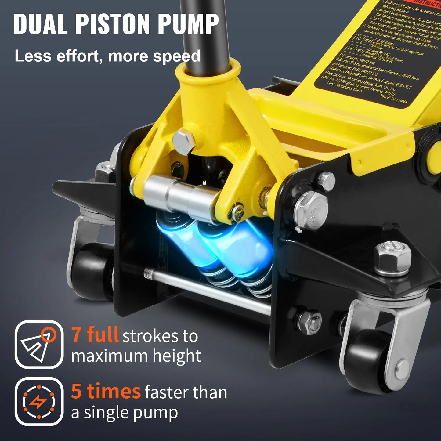 SucceBuy Floor Jack Profile Floor Jack Heavy-duty Steel Racing Floor Jack Quick Lift Pump Floor Jack Lifting Range 3.64"-19.49"