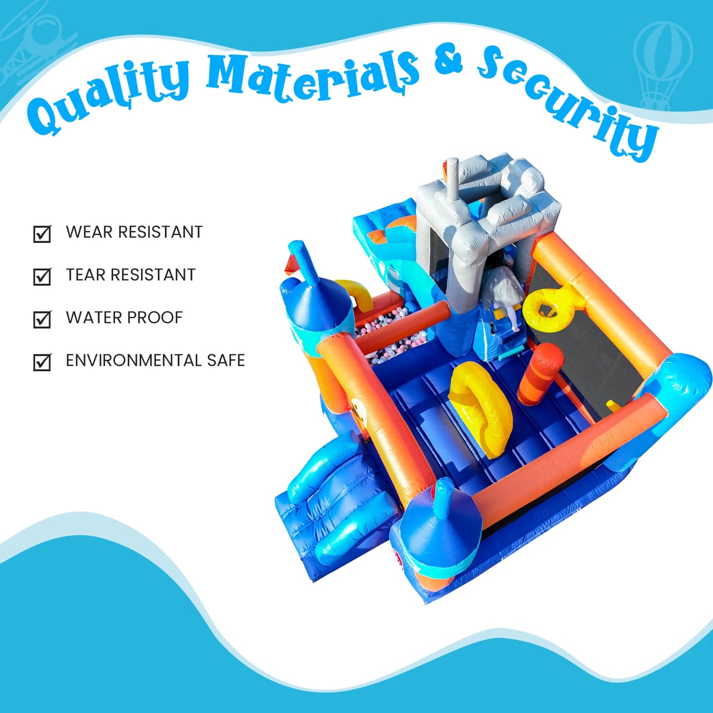 100% PVC Kids Bouncy Castle House  Inflatable Bounce House With 2 Slides Tunnels Climbing, Basketball Hoops Ball Pit, Jum