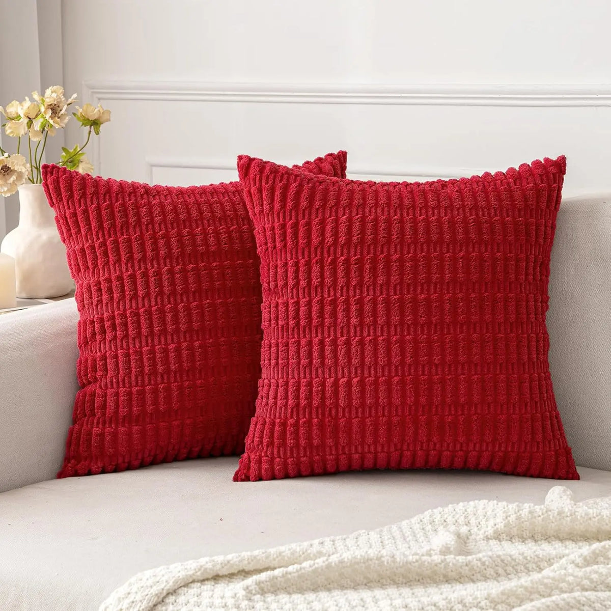 Corduroy Decorative Throw Pillow Covers 18x18 Inch Soft Boho Striped Fall Pillow Covers Modern Farmhouse Home Decor for Sofa Bed
