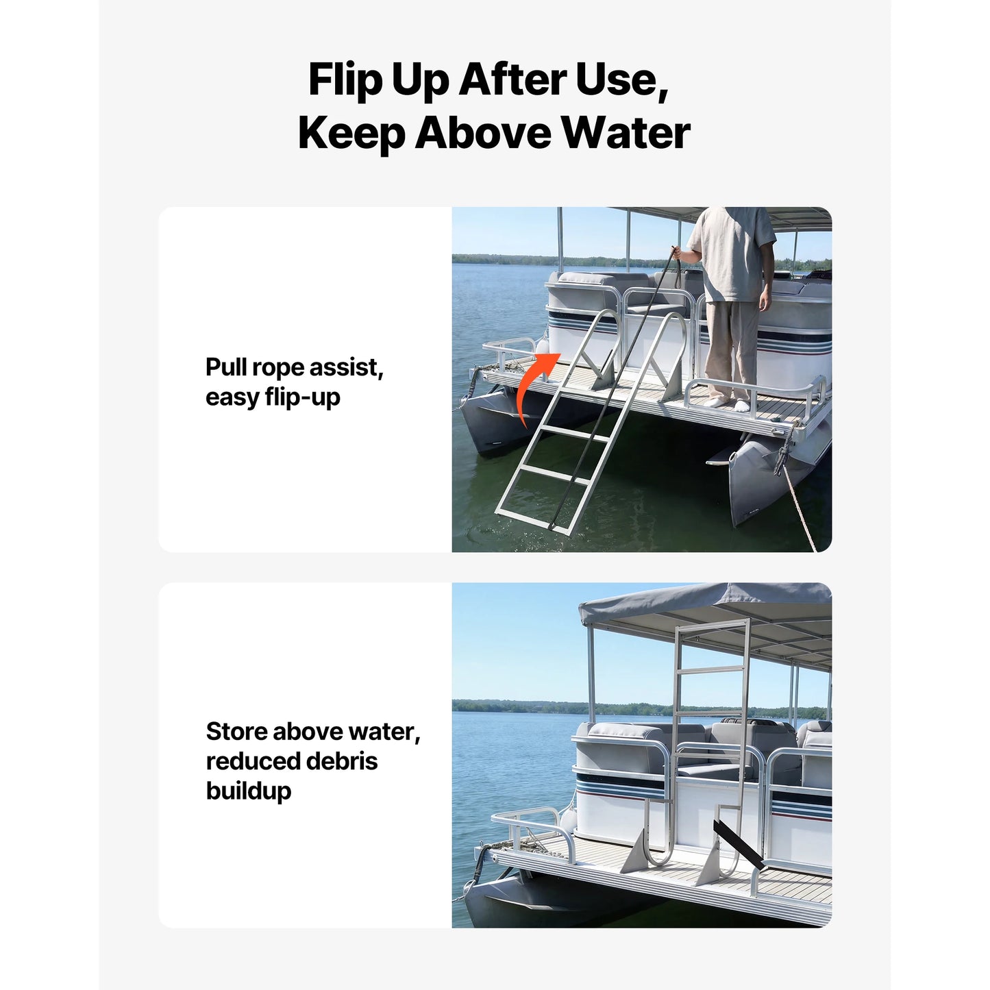 SucceBuy 4-Step Flip-Up Dock Ladder, 350 lbs Aluminum Alloy Swim Ladder for Pontoon Boats, Non-Slip Steps for Lake & Marine Use