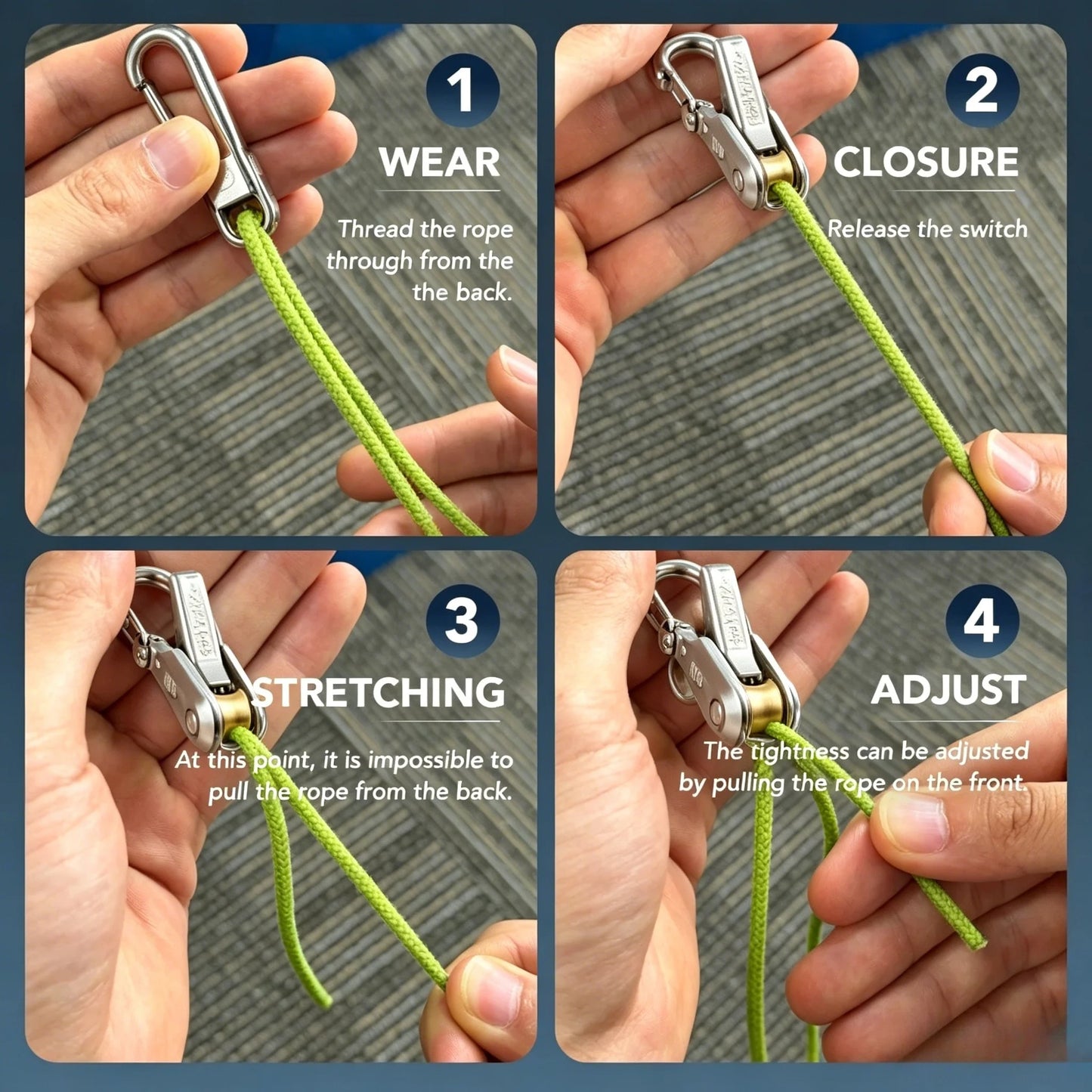 Rope fasteners and tensioners - High-strength retractable paracord with alloy carabiners and windproof binding straps