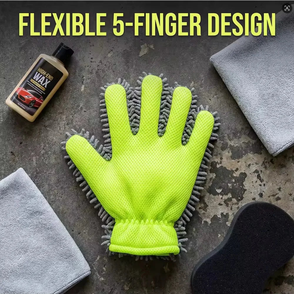 1 PC Five-Finger Car Wash Gloves - Fur-covered Car Cleaning Sponge Gloves - Hub Cleaning and Multi-functional Car Cleaning Tools