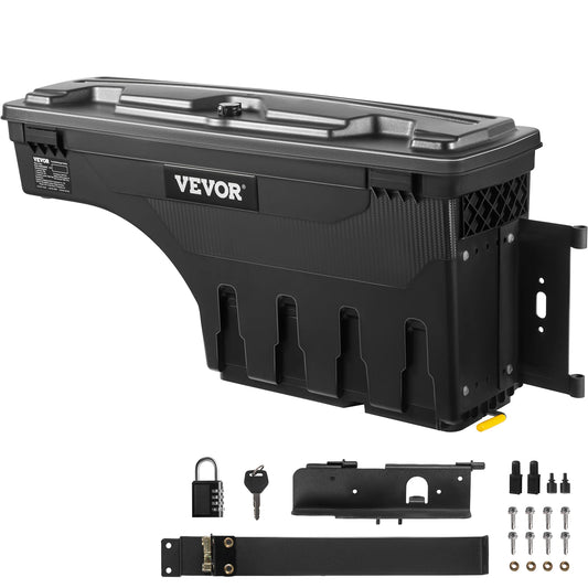 SucceBuy Truck Bed Storage Box Passenger Side Lockable Lid Waterproof ABS Wheel Well with Password Padlock Tool Box for Trucks