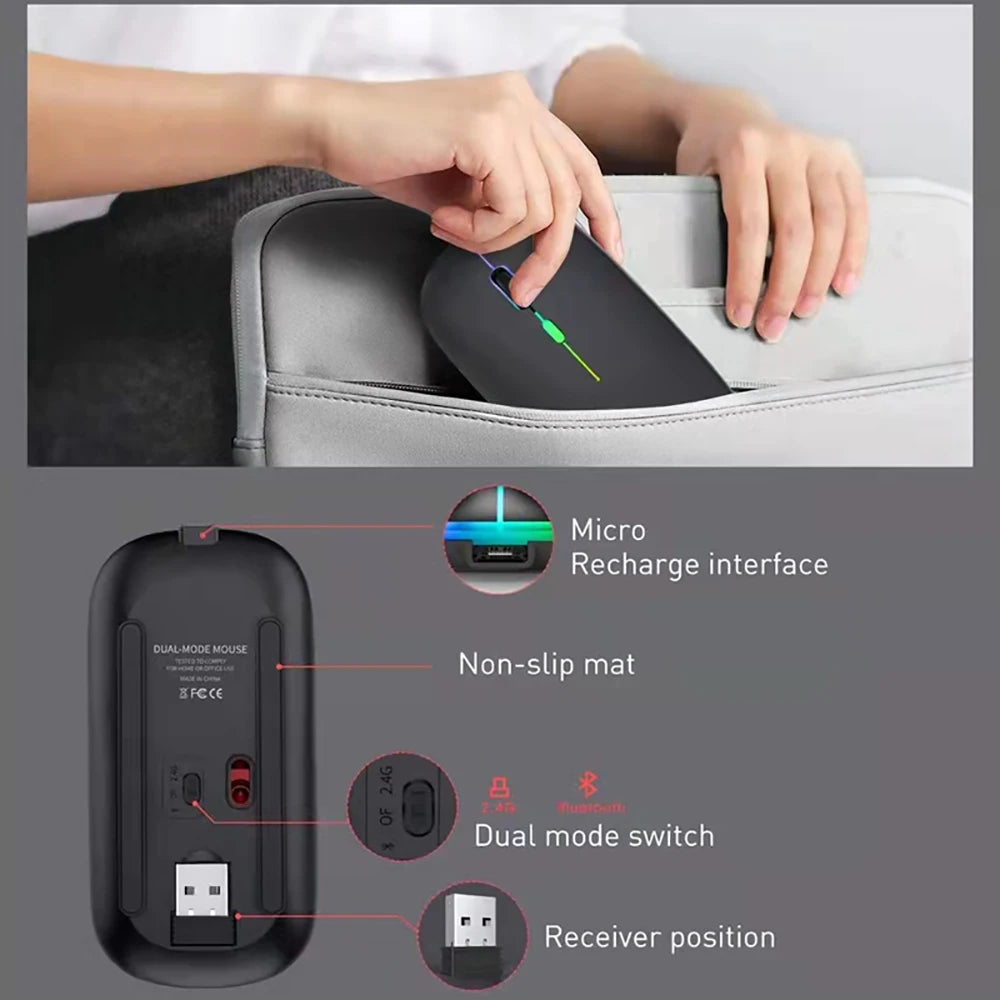 Bluetooth 2.4G USB Wireless Mouse Ergonomic Silent Gaming Mouse Portable Rechargeable RGB Backlight Mouse For Computer Laptop PC