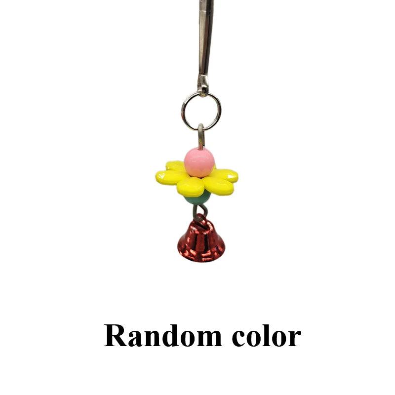 Bird Toys Parrot Chew Toy Bell Pendant Colorful Round Bead Flower String Toy For Parrot Birdcage Accessories Random Color
