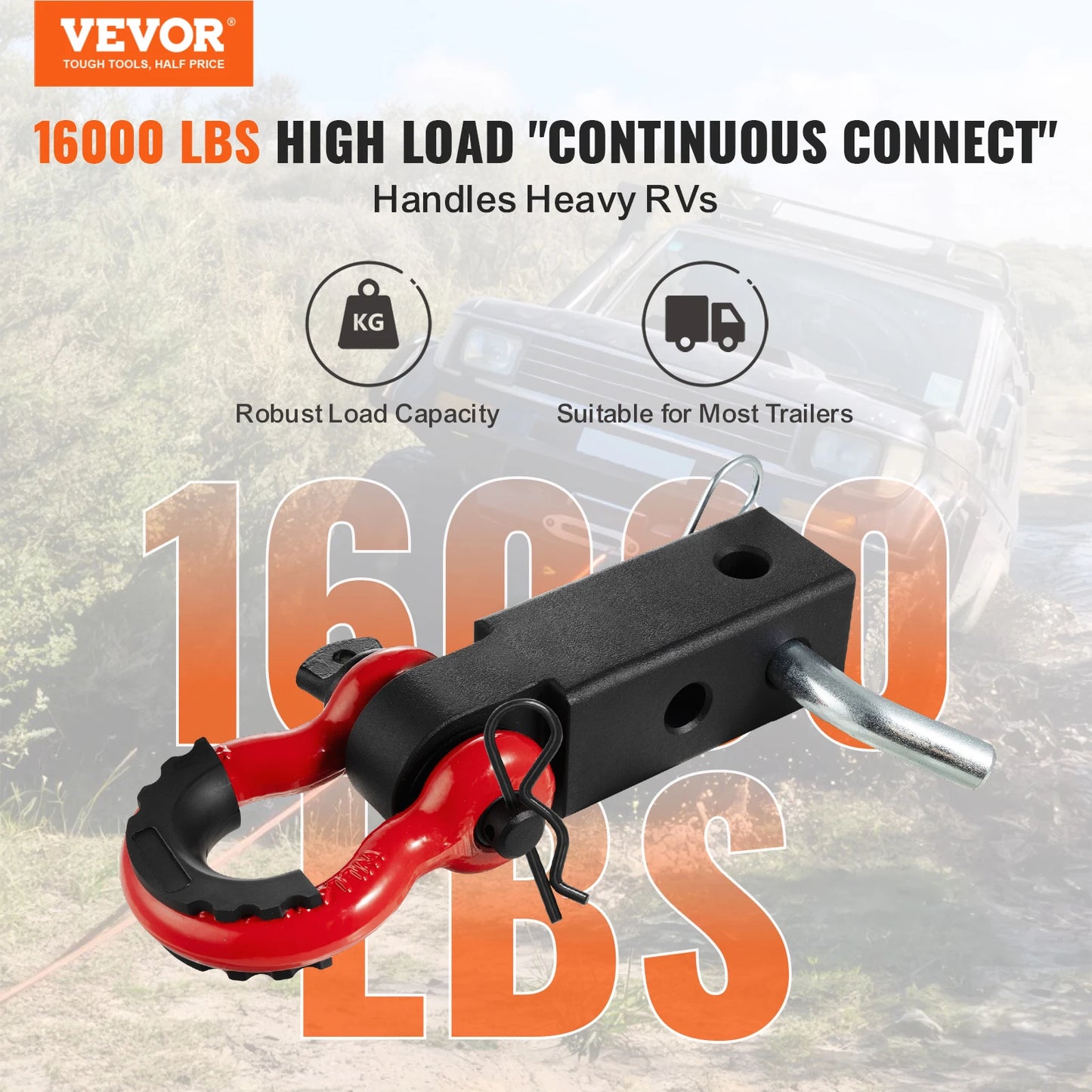SucceBuy 2in D-Ring Shackle Hitch Receiver with Trailer Hitch Lock Pin Towing Accessories for Trucks Off-Road Vehicle Recovery