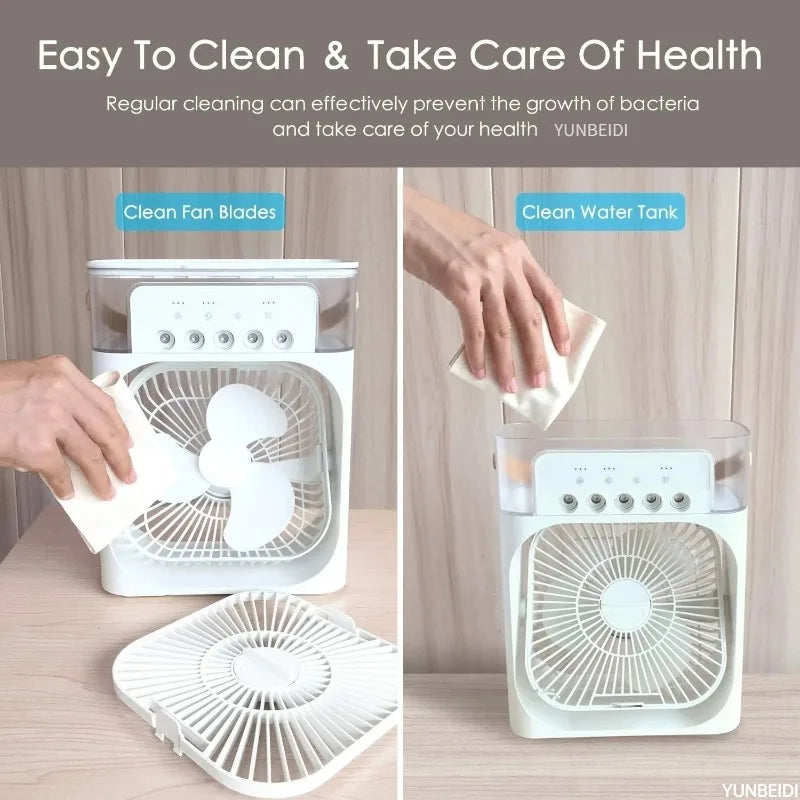 3-in-one Portable Air Conditioner Fan with LED Light Humidifier Timing Function Desktop Spray Fan for Home and Office Use