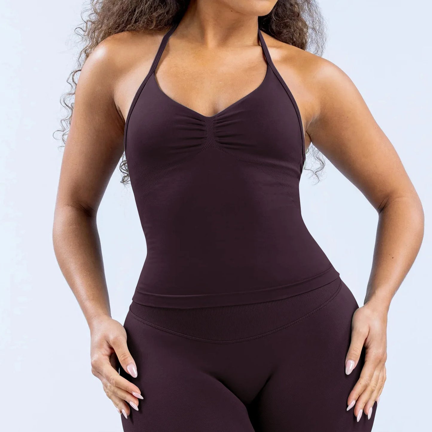 Cavendi 2 Pieces impact gym Halter top seamless shorts Women Yoga outfits Sportswear Sports Suits Fitness Top Gym set