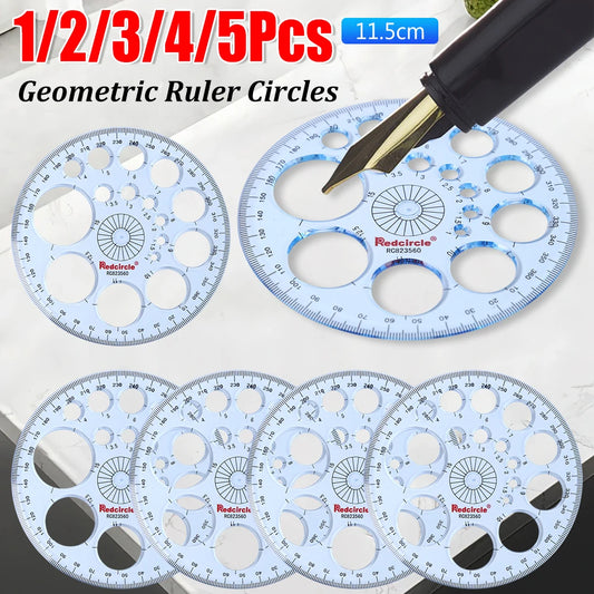 5-1PC Multifunction Geometric Template Plastic Measuring Ruler Circles Drawing Shape Geometric Drawing Stencils Tools for Office
