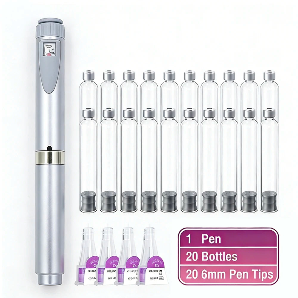 Multi-use Precise Dosing Reusable Injection Pen Set 3ml Empty Cassette Bottle Cartridges 4/6/8mm Disposable Pen Tip for Insulin