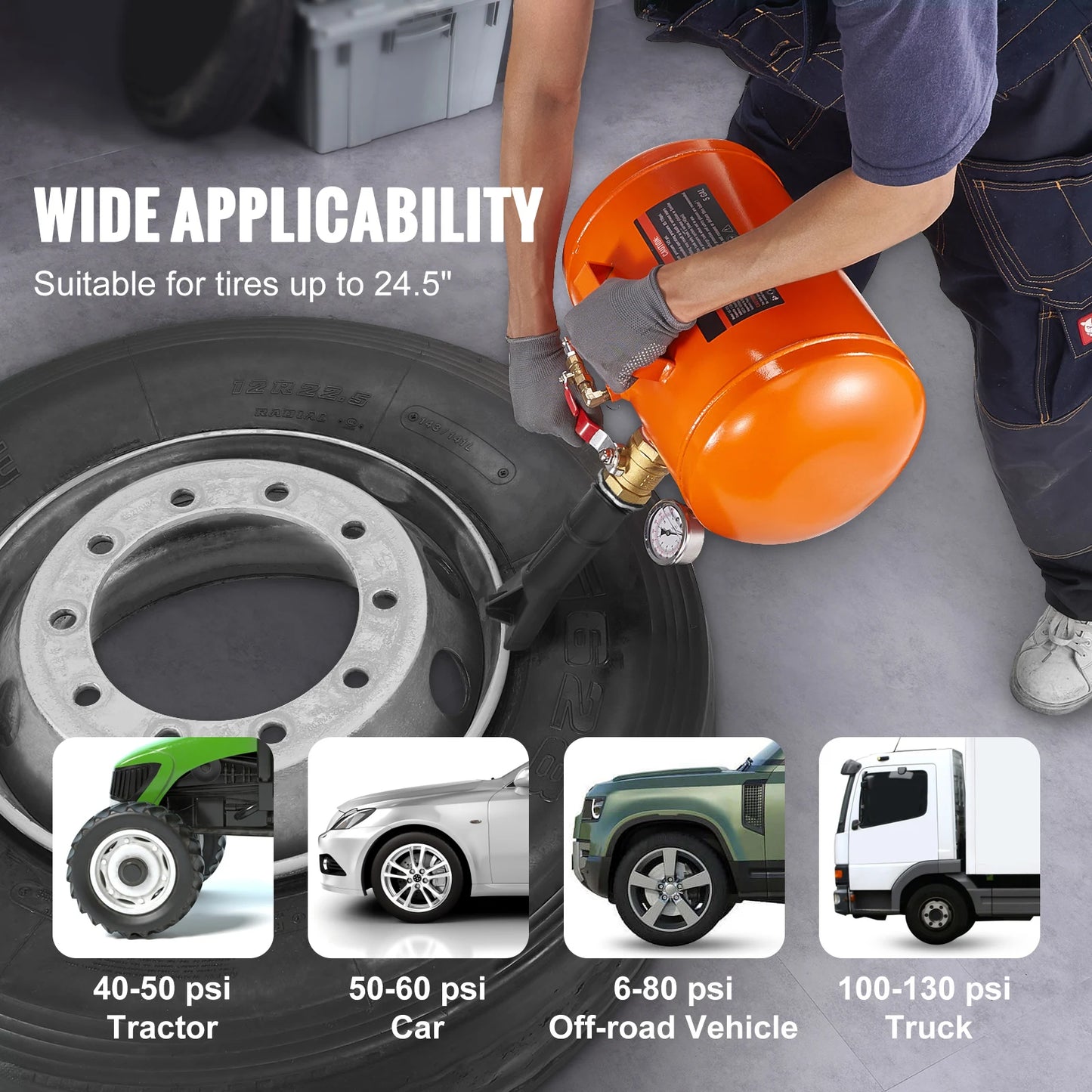SucceBuy Tire Bead Blaster 5Gallon/19L Capacity Includes Pressure Gauge & Handle 145 PSI Max Inflation Tank, for Car Truck ATV