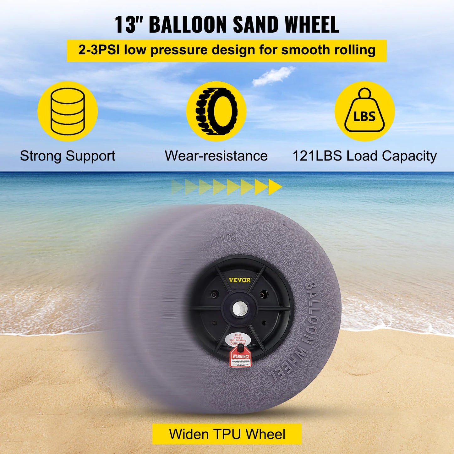 SucceBuy Beach Balloon Wheels 9/13/15.7" Replacement Sand Tires TPU Cart Tires for Kayak Dolly Canoe&Buggy w/ Free Air Pump 2Pcs