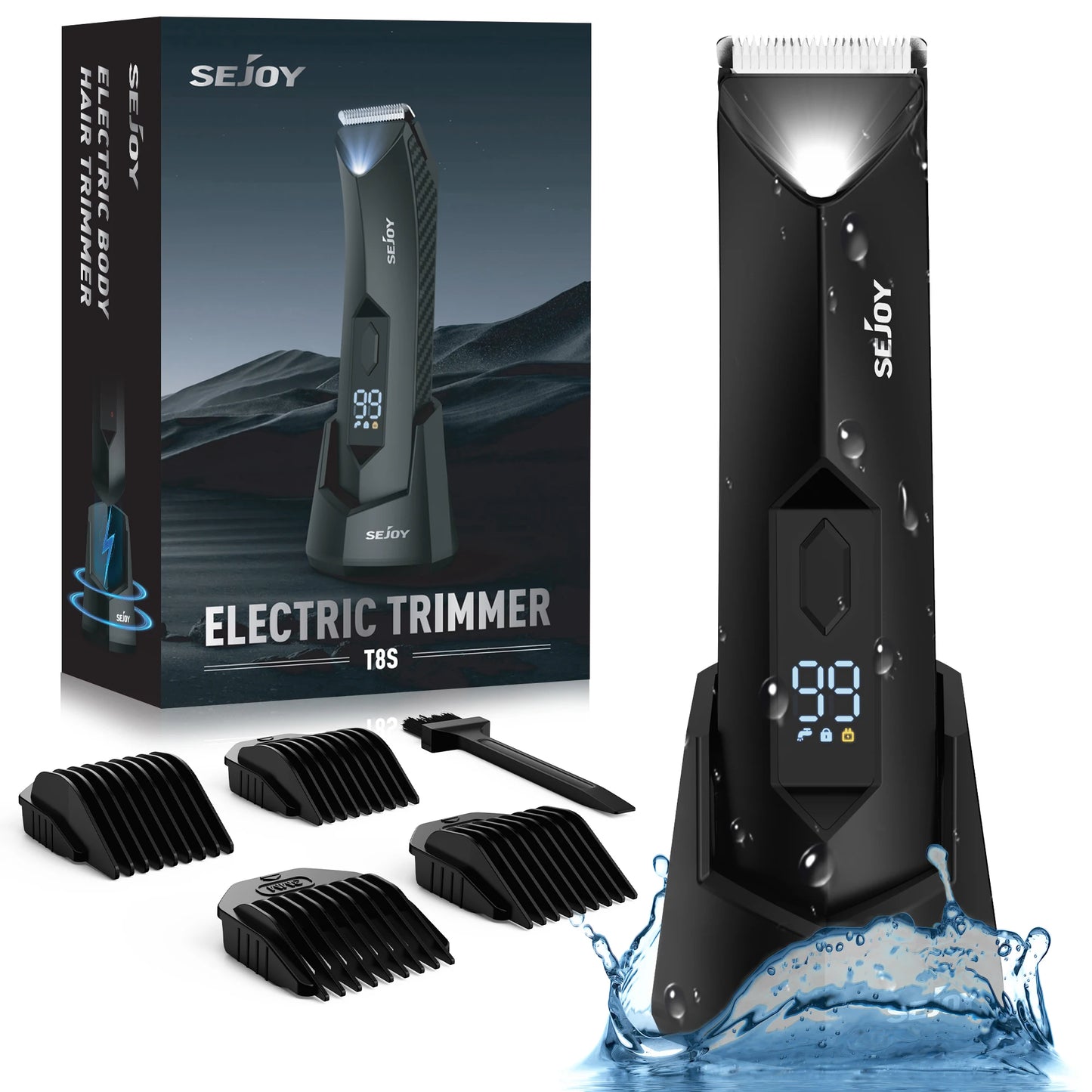 Sejoy Body Hair Trimmer for Men, Electric Groin & Body Groomer for Pubic Hair, Chest, Legs & Underarms, Waterproof & Rechargeable Hair Cutting Kits