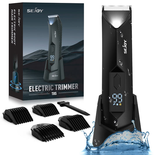 Sejoy Body Hair Trimmer for Men, Electric Groin & Body Groomer for Pubic Hair, Chest, Legs & Underarms, Waterproof & Rechargeable Hair Cutting Kits