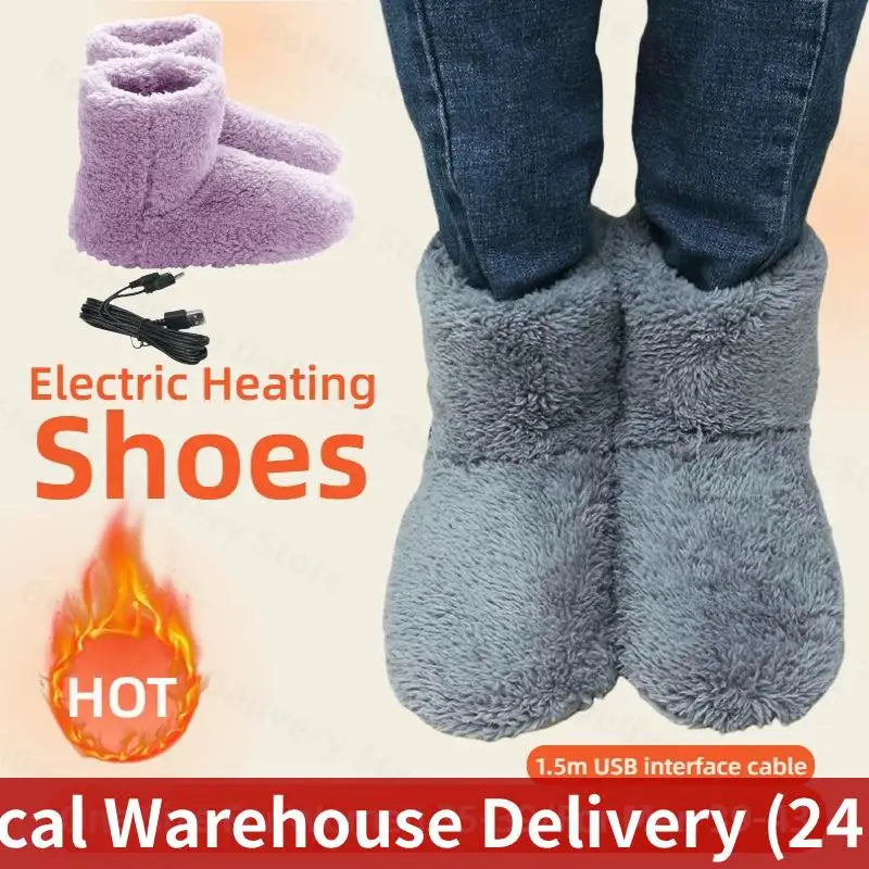 Electric Heater Shoes Men Women Winter Warm Snow Boots Foot Warmer Plush Heating Rechargeable Slippers Electric Heated Slippers