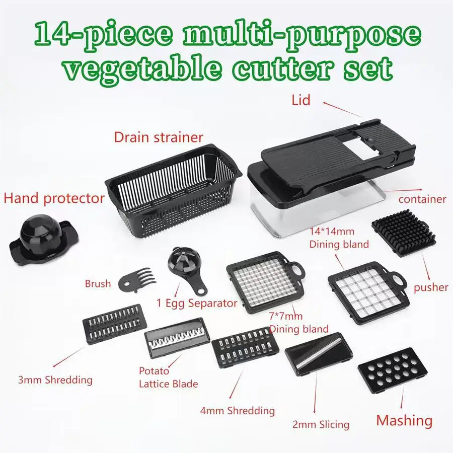 14IN1 Multifunctional Vegetable Chopper with Handle, Food Grater, Egg Separator, Vegetable Slicer Dicer, Kitchen Cutter