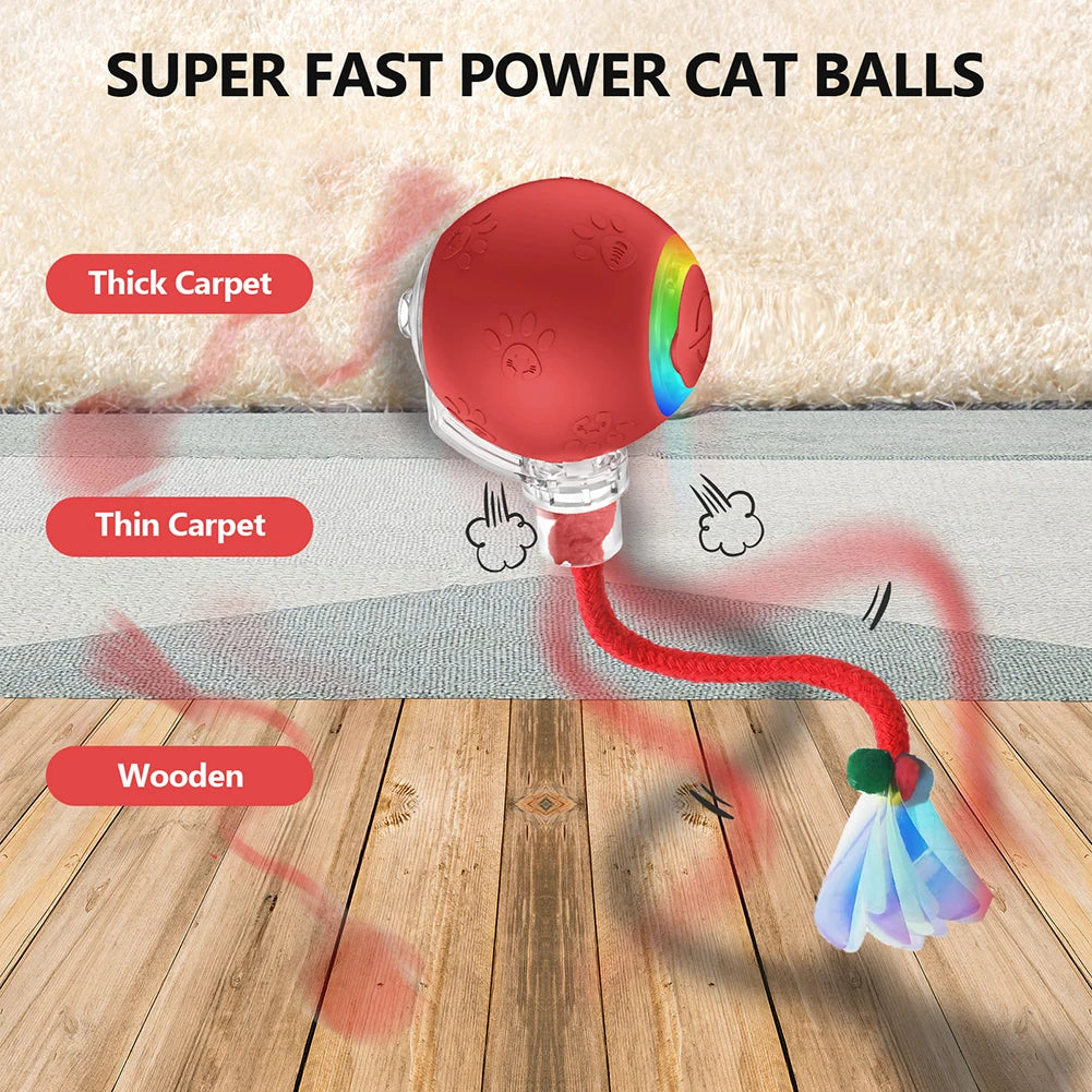 Cat Interactive Ball Toys W/Fake Tail Rechargeable Smart Pet Electric Toy Anti-Depression Automatic Rolling Ball for Indoor Cats